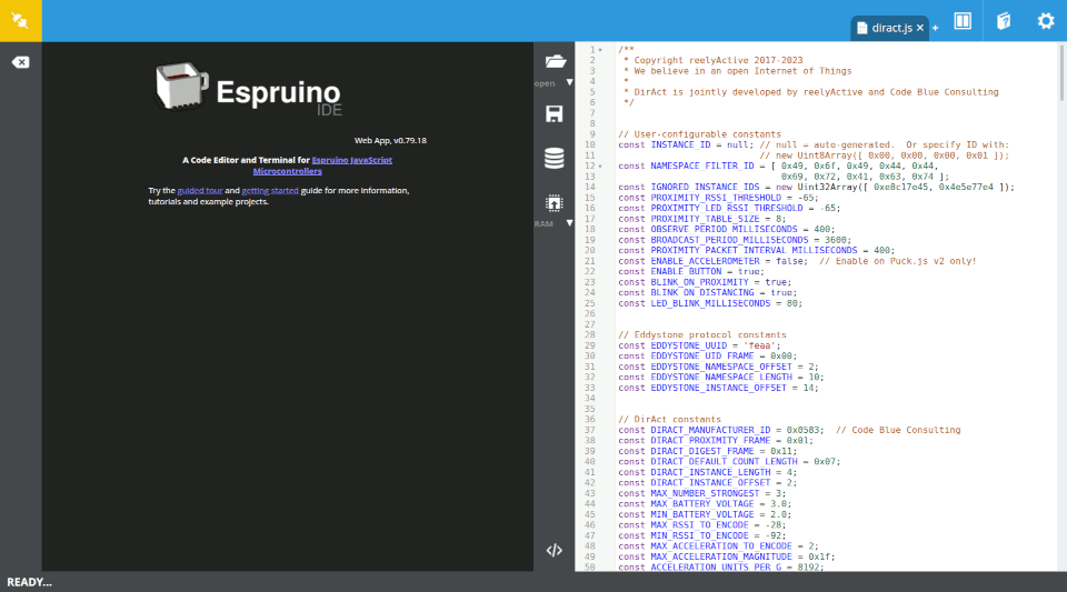 DirAct in Espruino IDE